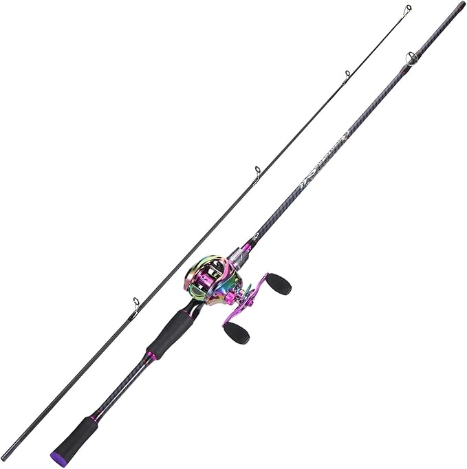 Sougayilang Baitcasting Fishing Combos, Carbon&Glass Fiber Composite 2 Piece Fishing Rods with Casting Reel- 6'0"