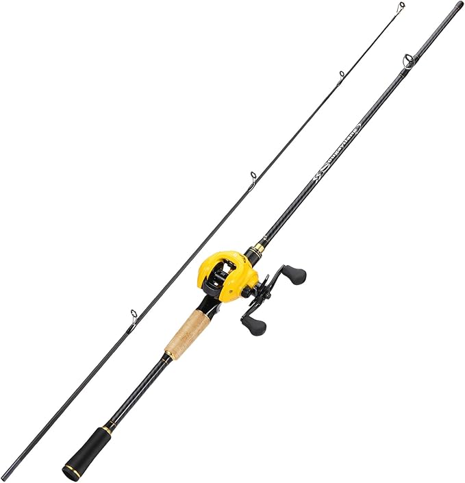 Sougayilang Baitcasting Fishing Combos, Carbon&Glass Fiber Composite 2 Piece Fishing Rods with Casting Reel- 6'0"