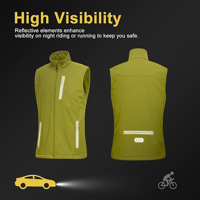 33,000ft Men's Windproof Lightweight Golf Vest Outerwear with Pockets, Softshell Sleeveless Jacket for Running Hiking Sports