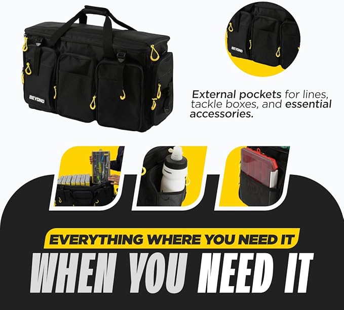 Beyond Fishing Hauler Tackle Bags - Water Resistant With Hard Molded Bottom - Perfect for Fresh Water & Salt Water Fishing Tackle Storage - Holds Tackle Boxes and Fishing Gear