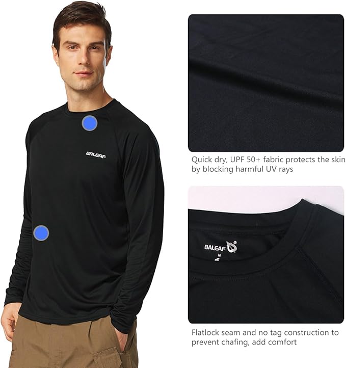 baleaf Men's Sun Protection Shirts UV SPF UPF 50+ Long Sleeve Rash Guard Fishing Running Quick Dry Lightweight