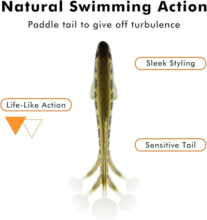 TRUSCEND Easy Catch Soft Lures, Unique Vibrating Swim Action and Trembly Sinking Move for More Bites, Amazing Soft Swimbaits for Family Fishing, Well-Made Fishing Lures for Bass Trout Crappie Walleye