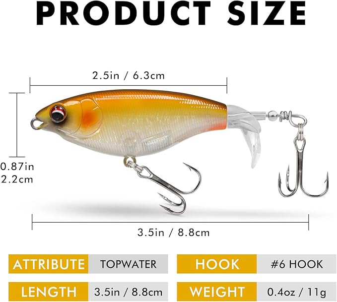 TRUSCEND PoPobait with BKK Hooks, Top Water Plopper Fishing Lures for Bass Walleye Pike Catfish Musky Perch, Floating Lure for Freshwater or Saltwater, Amazing Teasers Fishing Gifts for Family Fishing