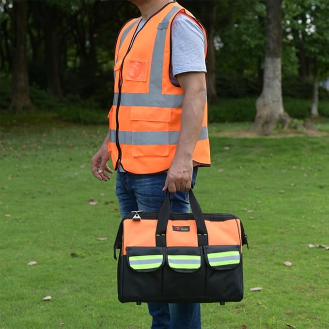 zojo High Visibility Safety Vests With Pockets, Wholesale Reflective Vest for Outdoor Works, Cycling, Jogging, Walking,Sports - Fits for Men and Women (Pack of 10, XXL-Orange)