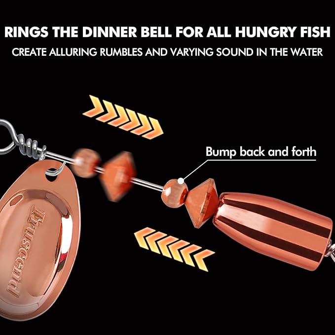 TRUSCEND Swimming or Jigging Fishing Spinners with Two-Way Spinning Spoons System, Rooster Tail Fishing Lures with Flash Copper Body & Blade, Freshwater and Saltwater Blade Bait for Bass Walleye Trout