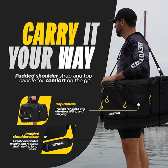 Beyond Fishing Hauler Tackle Bags - Water Resistant With Hard Molded Bottom - Perfect for Fresh Water & Salt Water Fishing Tackle Storage - Holds Tackle Boxes and Fishing Gear