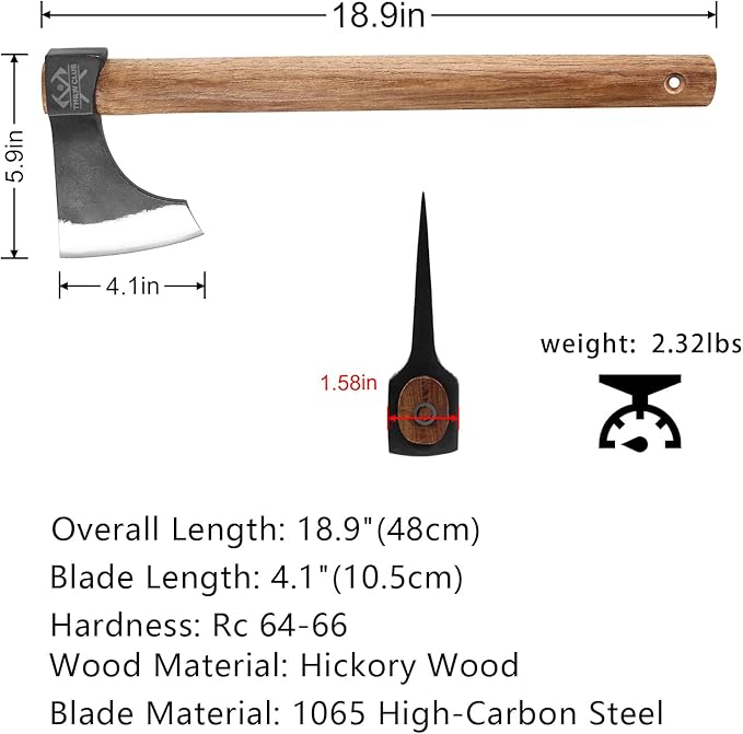 Throwing Axe, 18.9" Throwing Axes and Tomahawks with 1065 High Carbon Steel & Hickory Wooden Handle, Perfect for Axe Throwingg Game, Competition and Recreation, Gift for Men