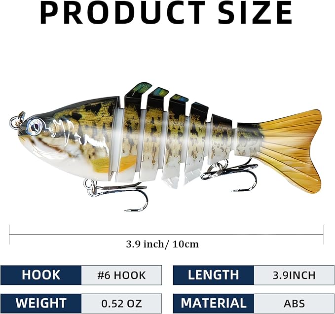 6PCS Fishing Lures for Freshwater and Saltwater with case,Slow Sinking Multi Jointed Swimbaits, Lifelike Lures for Bass Trout Crappie Walleye Pike
