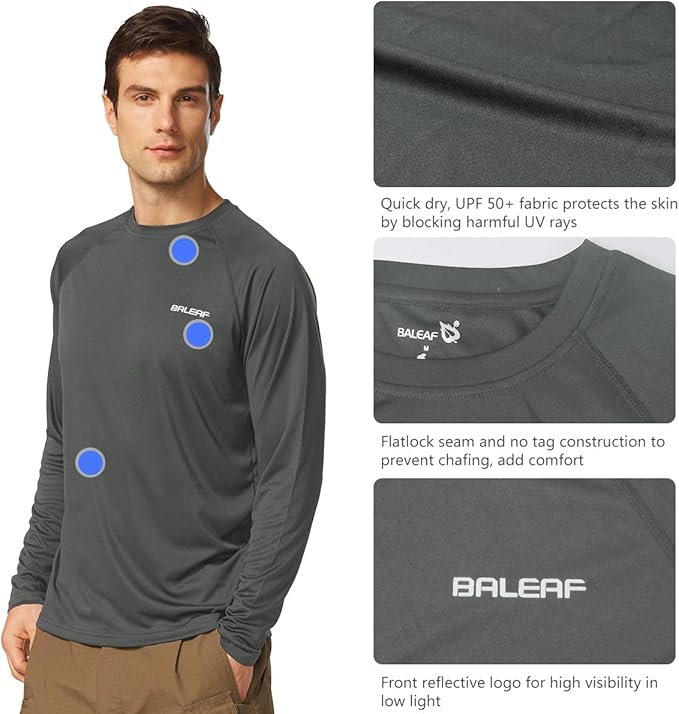 baleaf Men's Sun Protection Shirts UV SPF UPF 50+ Long Sleeve Rash Guard Fishing Running Quick Dry Lightweight