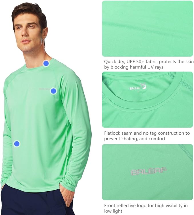 baleaf Men's Sun Protection Shirts UV SPF UPF 50+ Long Sleeve Rash Guard Fishing Running Quick Dry Lightweight
