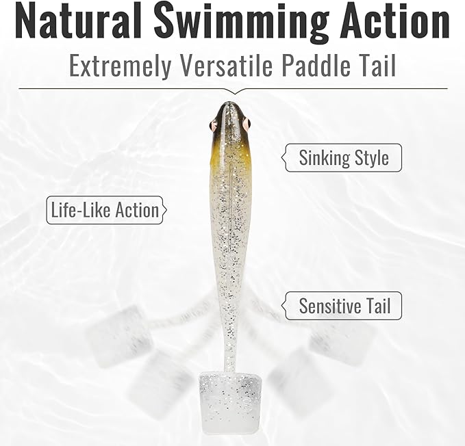 TRUSCEND Easy Catch Soft Lures, Unique Vibrating Swim Action and Trembly Sinking Move for More Bites, Amazing Soft Swimbaits for Family Fishing, Well-Made Fishing Lures for Bass Trout Crappie Walleye