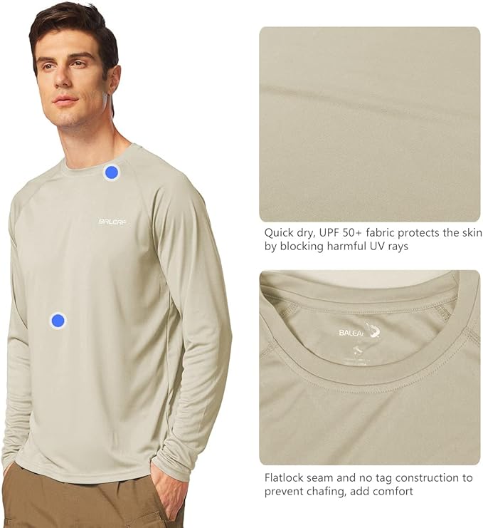 baleaf Men's Sun Protection Shirts UV SPF UPF 50+ Long Sleeve Rash Guard Fishing Running Quick Dry Lightweight