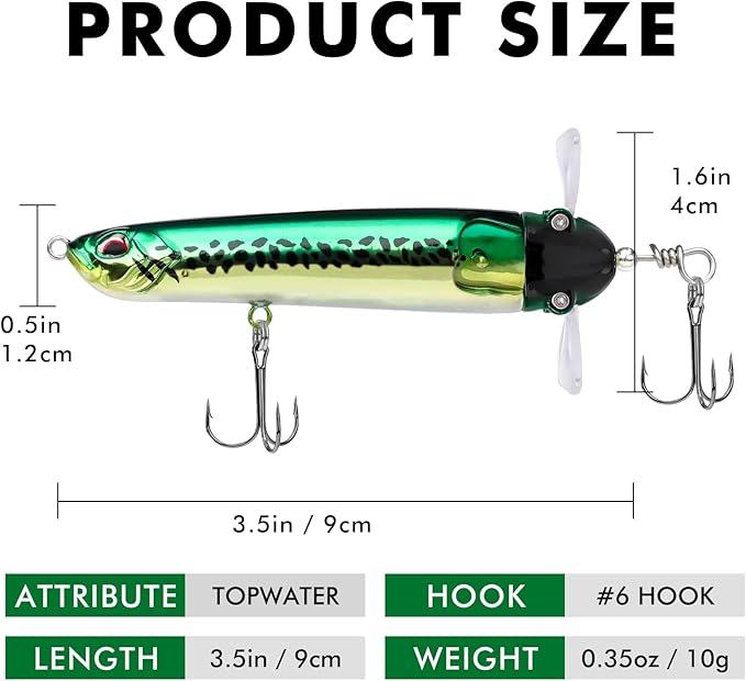 TRUSCEND PoPobait with BKK Hooks, Top Water Plopper Fishing Lures for Bass Walleye Pike Catfish Musky Perch, Floating Lure for Freshwater or Saltwater, Amazing Teasers Fishing Gifts for Family Fishing