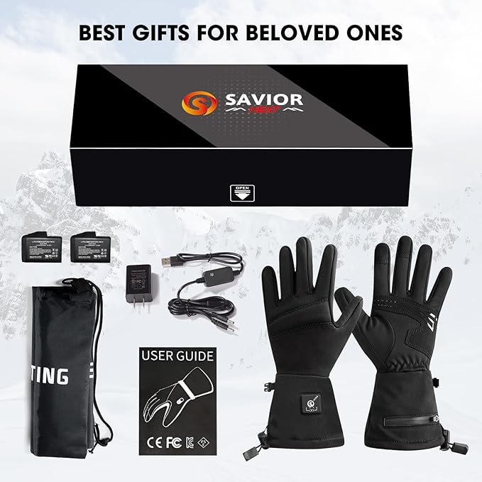 SAVIOR HEAT Heated Glove Liners for Men Women, Rechargeable Battery Electric Heated Gloves, Winter Warm Glove Liners, Thin Gloves Riding Ski Snowboarding Hiking Cycling Hand Warmers