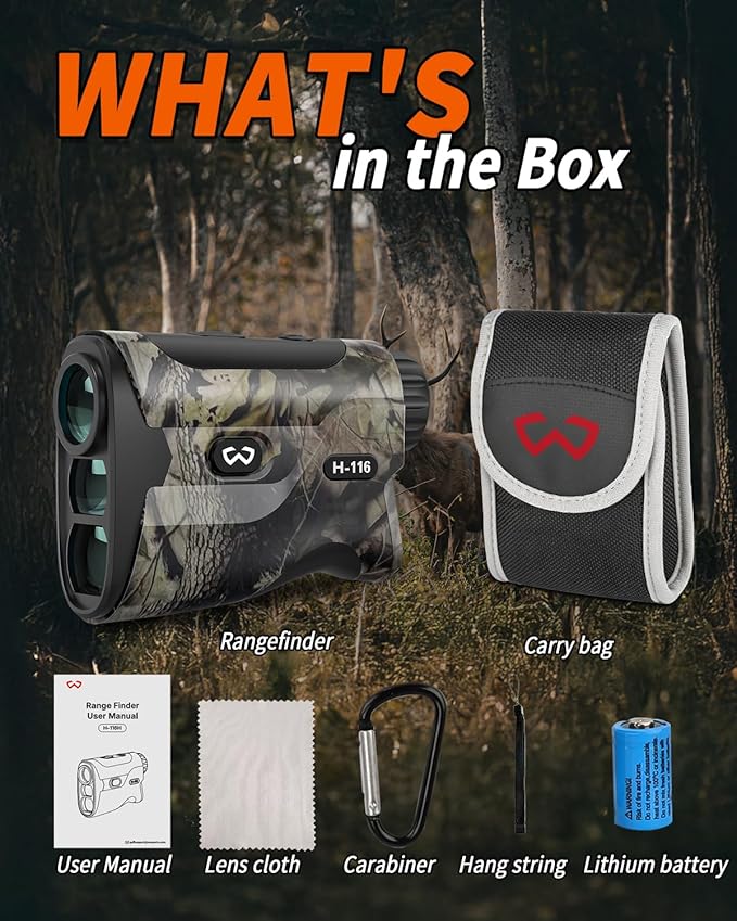 WOSPORTS Hunting Rangefinder, 1200-Yard/1500-Yard Range Finder for Hunter with Distance/Angle/Speed/Scan Multi Functional, 6X Magnification