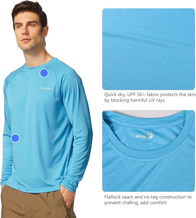 baleaf Men's Sun Protection Shirts UV SPF UPF 50+ Long Sleeve Rash Guard Fishing Running Quick Dry Lightweight