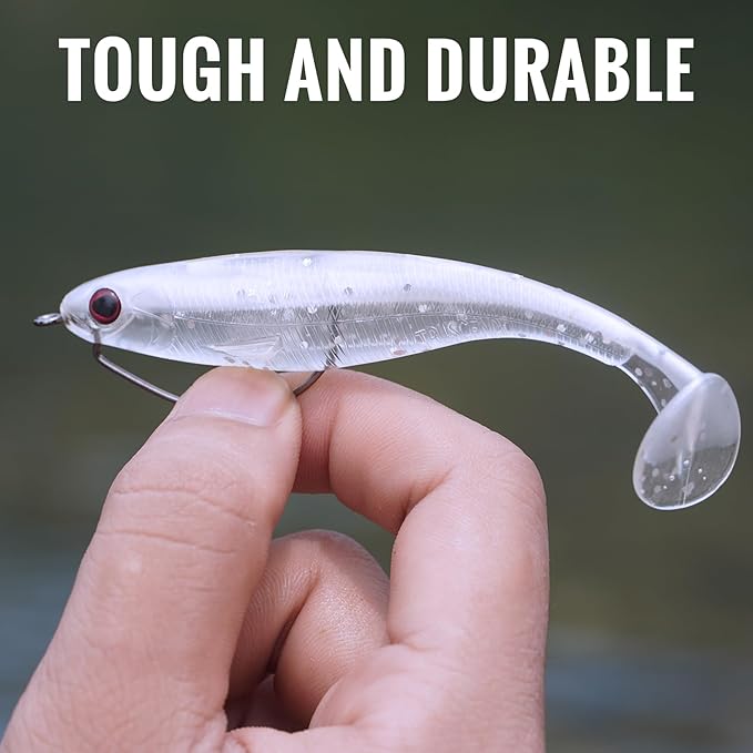 TRUSCEND Easy Catch Soft Lures, Unique Vibrating Swim Action and Trembly Sinking Move for More Bites, Amazing Soft Swimbaits for Family Fishing, Well-Made Fishing Lures for Bass Trout Crappie Walleye