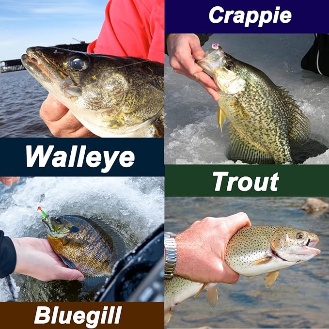 Trout & Crappie Ice Fishing Gear Lures Kit, Including Jig Heads,Soft Plastic baits for Panfish,Bluegill, Bass etc Freshwater Equipment