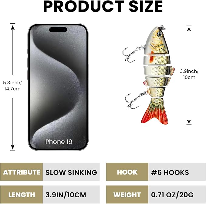 Bass Fishing Lure for Freshwater and Saltwater Lifelike Fishing Lures Multi Jointed Swimbait for Bass Trout Crappie Walleye Pike Fishing Gifts for Men