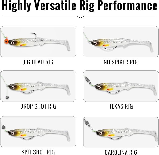 TRUSCEND Easy Catch Soft Lures, Unique Vibrating Swim Action and Trembly Sinking Move for More Bites, Amazing Soft Swimbaits for Family Fishing, Well-Made Fishing Lures for Bass Trout Crappie Walleye