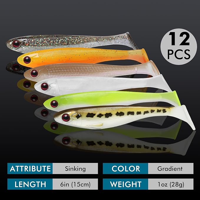 TRUSCEND Easy Catch Soft Lures, Unique Vibrating Swim Action and Trembly Sinking Move for More Bites, Amazing Soft Swimbaits for Family Fishing, Well-Made Fishing Lures for Bass Trout Crappie Walleye