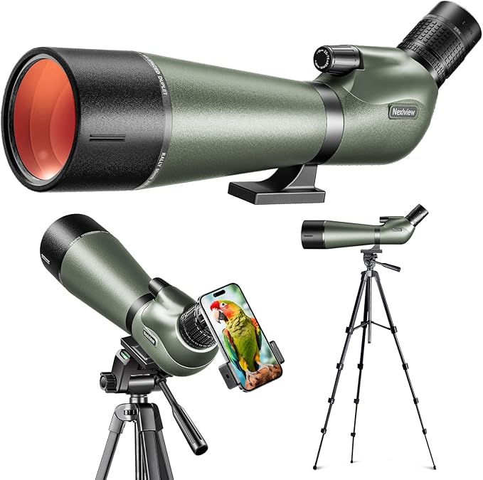 25-75x80 HD Spotting Scope with 64in Tripod and Upgraded Phone Adapter, Clear Image with BAK4 Prism Spotting Scopes for Target Shooting, Bird Watching, Hunting, Wildlife Viewing๏ผGreen๏ผ