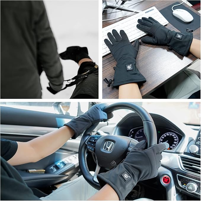 SAVIOR HEAT Heated Glove Liners for Men Women, Rechargeable Battery Electric Heated Gloves, Winter Warm Glove Liners, Thin Gloves Riding Ski Snowboarding Hiking Cycling Hand Warmers