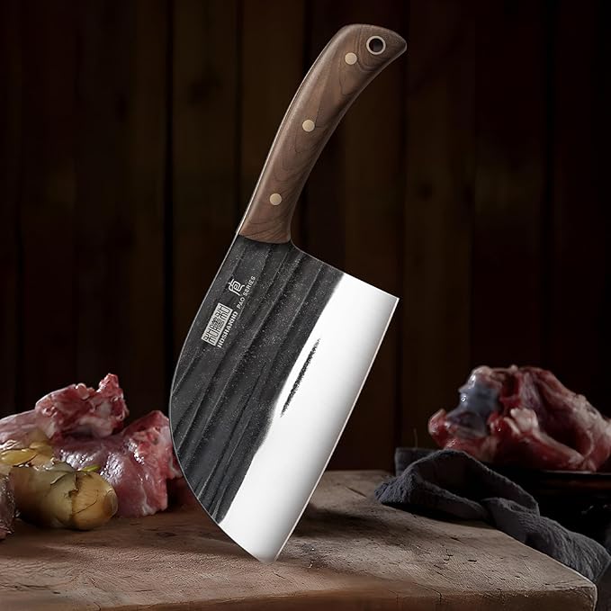 6.5 Inch Serbian Chef Knife, High Carbon Steel Meat Cleaver Knife for Meat Cutting, Handmade Forged Heavy Duty Butcher Knife with Full Tang for Home & Camping & BBQ Gift for Men