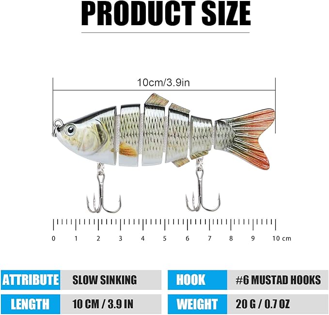 TRUSCEND Easy Catch Swimmax, Magic Noisy Turbulent Wiggling and Vibrating Actions for More Bites, Segmented Swimbait Jointed by Dyneema Strongest Fiber, Lifelike Fishing Lures for Relax Family Fishing
