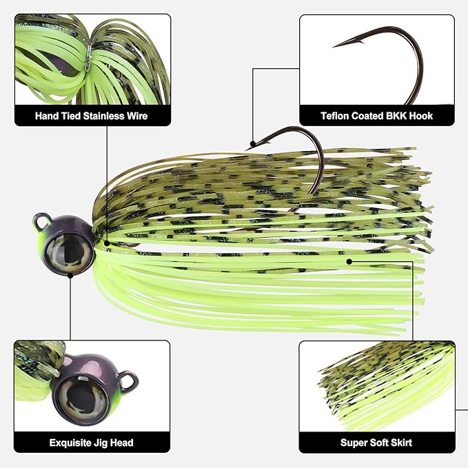 TRUSCEND Fishing Jigs with Ultra Smooth Teflon Hook, Tour Grade Titanium Weed Guard Swim Jigs, Valuable Weedless Skirted Jig, Well-Made Fishing Lures for Crappie Bass Trout, Freshwater Fishing Gear