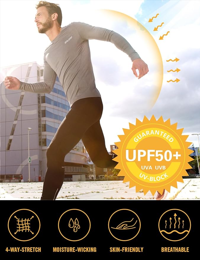 baleaf Men's Sun Protection Shirts UV SPF UPF 50+ Long Sleeve Rash Guard Fishing Running Quick Dry Lightweight
