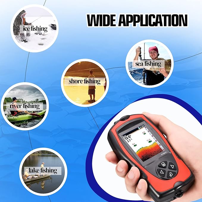Atibin Wired Portable Fish Finder Display Handheld Monitor Depth Finder Transducer Sonar Sensor Fish Finders LCD Screen