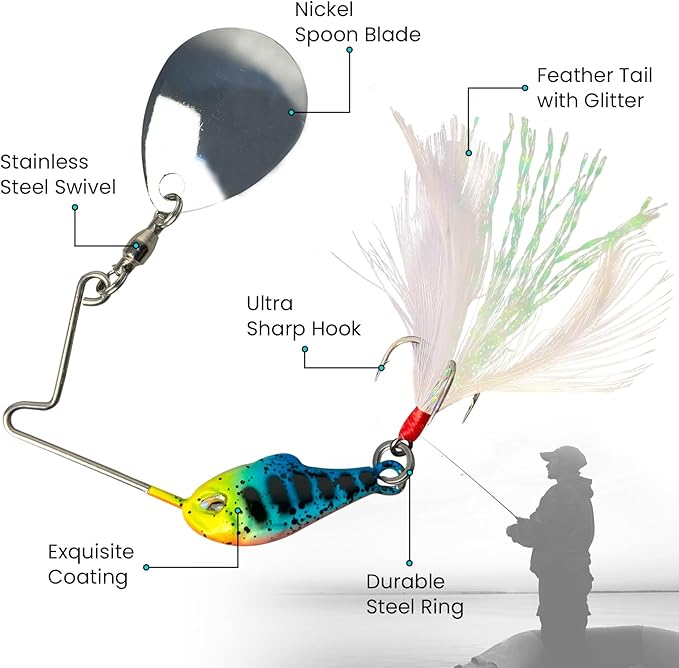4 pcs Spinnerbait Fishing Lures, Spoon Rig Lures, Blade Spinner Baits with Treble Hook, Slow Sinking Swimbait Metal Jig Kit for Freshwater Saltwater Smallmouth & Spotted Bass Trout Crappie
