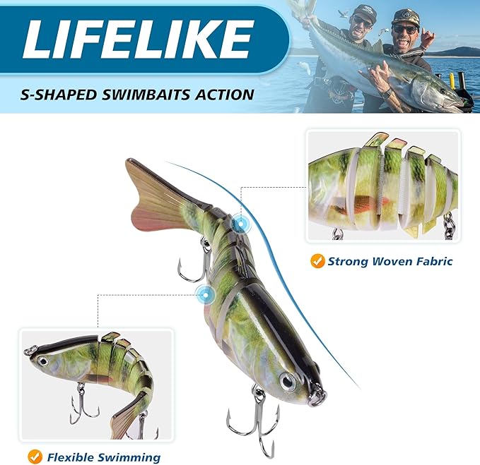 6PCS Fishing Lures for Freshwater and Saltwater with case,Slow Sinking Multi Jointed Swimbaits, Lifelike Lures for Bass Trout Crappie Walleye Pike