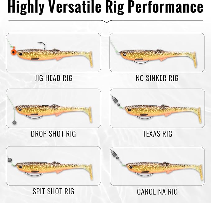 TRUSCEND Easy Catch Soft Lures, Unique Vibrating Swim Action and Trembly Sinking Move for More Bites, Amazing Soft Swimbaits for Family Fishing, Well-Made Fishing Lures for Bass Trout Crappie Walleye