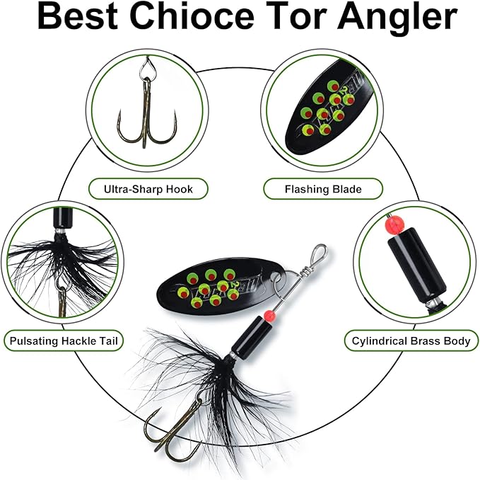 TRUSCEND Swimming or Jigging Fishing Spinners with Two-Way Spinning Spoons System, Rooster Tail Fishing Lures with Flash Copper Body & Blade, Freshwater and Saltwater Blade Bait for Bass Walleye Trout