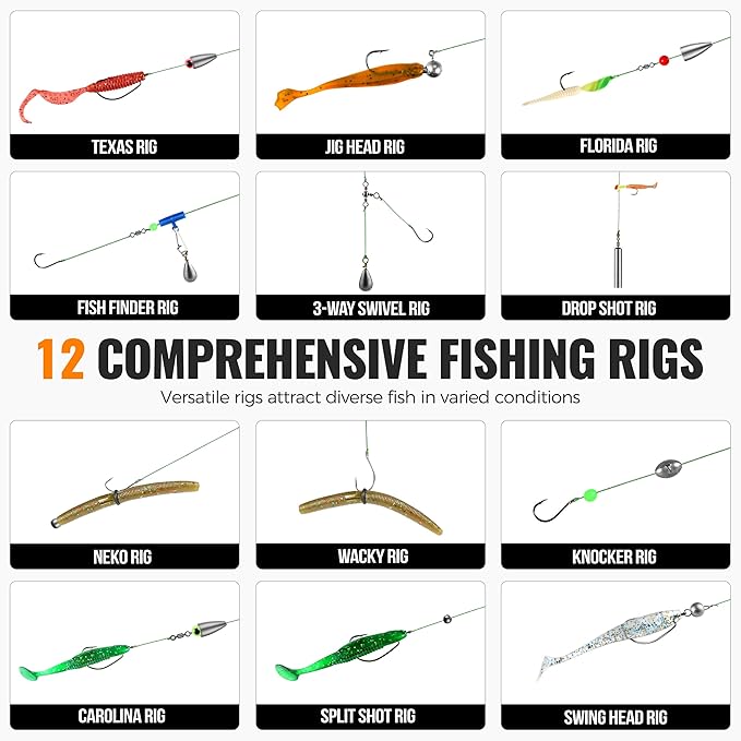 PLUSINNO 264/397pcs Fishing Accessories Kit, Organized Fishing Tackle Box with Tackle Included, Fishing Hooks, Fishing Weights Sinkers, Swivels, Beads, Fishing Gear Set Equipment for Bass Trout