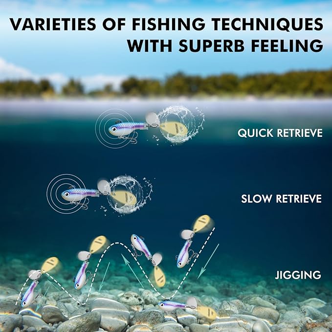 TRUSCEND Swimming or Jigging Fishing Spinners with Two-Way Spinning Spoons System, Rooster Tail Fishing Lures with Flash Copper Body & Blade, Freshwater and Saltwater Blade Bait for Bass Walleye Trout
