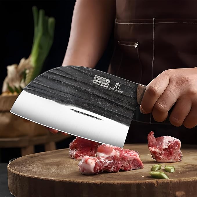 6.5 Inch Serbian Chef Knife, High Carbon Steel Meat Cleaver Knife for Meat Cutting, Handmade Forged Heavy Duty Butcher Knife with Full Tang for Home & Camping & BBQ Gift for Men
