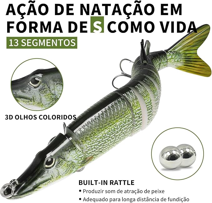 TRUSCEND Easy Catch Swimmax, Magic Noisy Turbulent Wiggling and Vibrating Actions for More Bites, Segmented Swimbait Jointed by Dyneema Strongest Fiber, Lifelike Fishing Lures for Relax Family Fishing