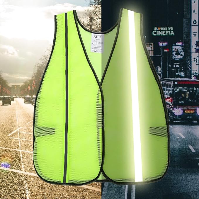 SIFE 1 Pack High Visibility Reflective Safety Vest,Made from Breathable and Neon Yellow Mesh Fabric,light weight for Man and Woman(Yellow, 1 pack)