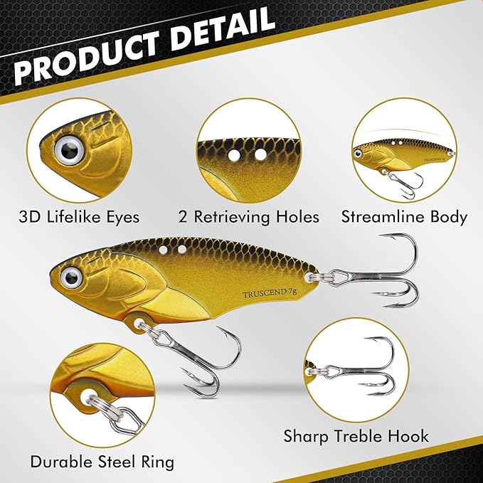 TRUSCEND Swimming or Jigging Fishing Spinners with Two-Way Spinning Spoons System, Rooster Tail Fishing Lures with Flash Copper Body & Blade, Freshwater and Saltwater Blade Bait for Bass Walleye Trout