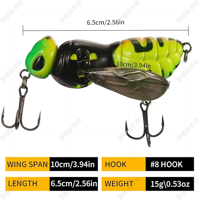 Fishing Lures, 3-Piece Topwater Lures for Bass, Walleye, and Pike, 2025 New Wasp-Style Top Water Crawler for Freshwater & Saltwater Fishing, 2.6in, 15g