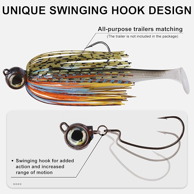 TRUSCEND Fishing Jigs with Ultra Smooth Teflon Hook, Tour Grade Titanium Weed Guard Swim Jigs, Valuable Weedless Skirted Jig, Well-Made Fishing Lures for Crappie Bass Trout, Freshwater Fishing Gear