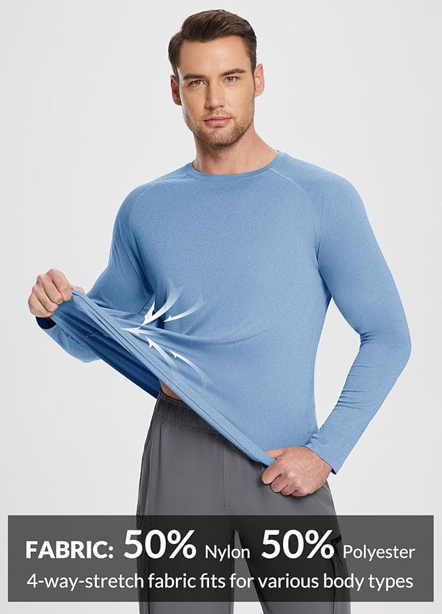 baleaf Men's Sun Protection Shirts UV SPF UPF 50+ Long Sleeve Rash Guard Fishing Running Quick Dry Lightweight