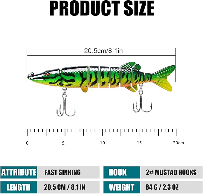 TRUSCEND Easy Catch Swimmax, Magic Noisy Turbulent Wiggling and Vibrating Actions for More Bites, Segmented Swimbait Jointed by Dyneema Strongest Fiber, Lifelike Fishing Lures for Relax Family Fishing