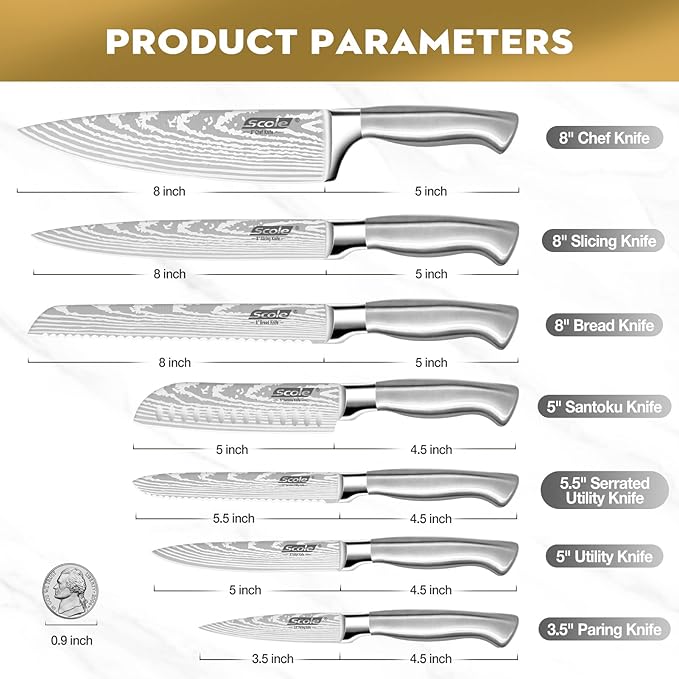 SCOLE® Chef Knife Ultra Sharp Kitchen Knife Set 7-Piece, Premium German 1.4116 Stainless Steel Chefs Knife Set, Ergonomic Handle Professional Knives Set for Kitchen with Gift Box