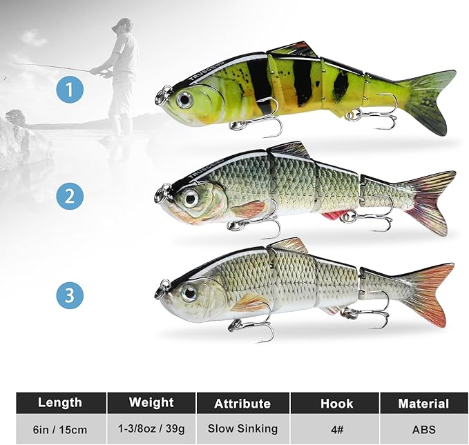 TRUSCEND Easy Catch Swimmax, Magic Noisy Turbulent Wiggling and Vibrating Actions for More Bites, Segmented Swimbait Jointed by Dyneema Strongest Fiber, Lifelike Fishing Lures for Relax Family Fishing
