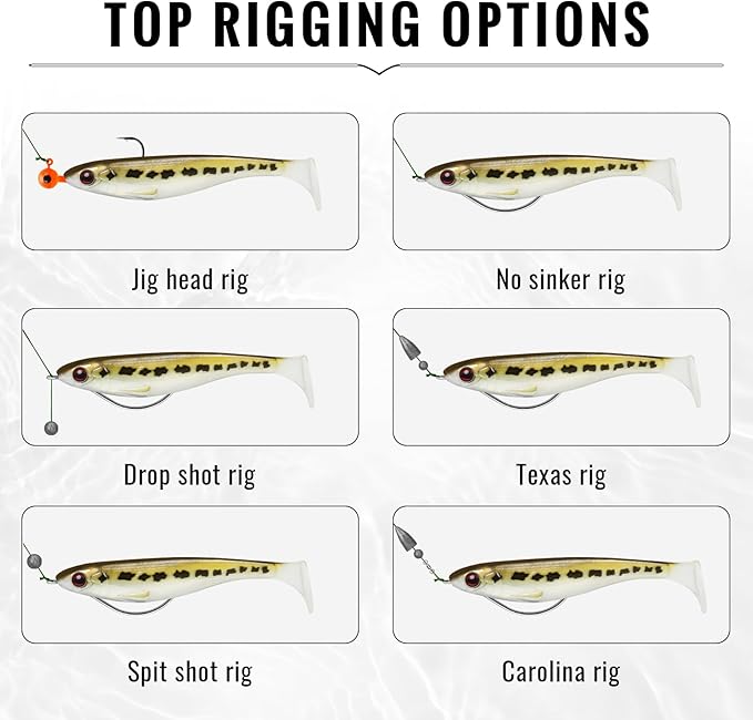 TRUSCEND Easy Catch Soft Lures, Unique Vibrating Swim Action and Trembly Sinking Move for More Bites, Amazing Soft Swimbaits for Family Fishing, Well-Made Fishing Lures for Bass Trout Crappie Walleye