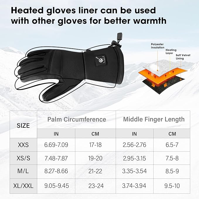 SAVIOR HEAT Heated Glove Liners for Men Women, Rechargeable Battery Electric Heated Gloves, Winter Warm Glove Liners, Thin Gloves Riding Ski Snowboarding Hiking Cycling Hand Warmers